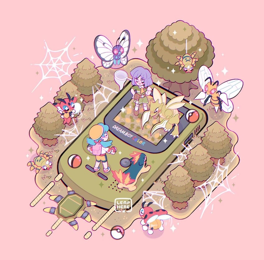 kris, butterfree, beedrill, bugsy, spinarak, and 2 more (pokemon and 1 more) drawn by leaphere