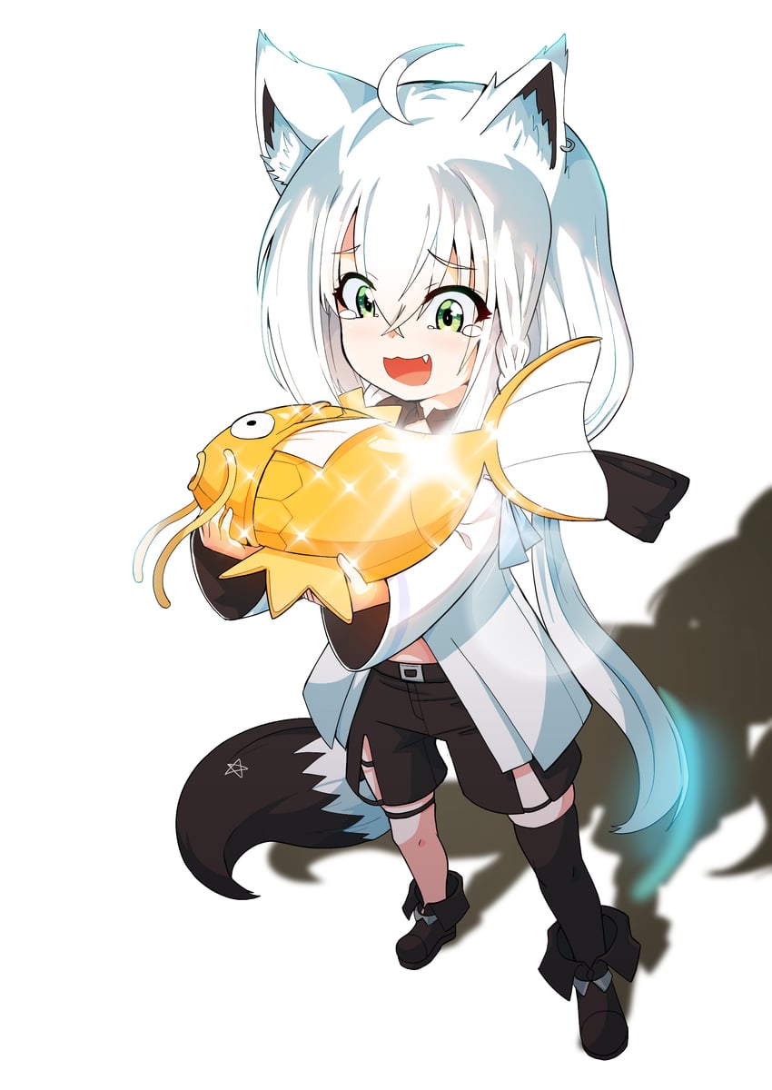 shirakami fubuki and magikarp (pokemon and 1 more) drawn by 9-san