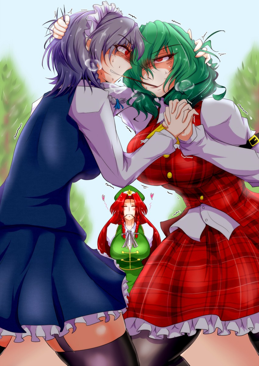 izayoi sakuya, hong meiling, and kazami yuuka (touhou) drawn by s-m!le_yuu