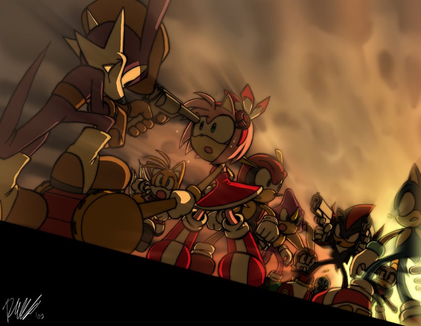 sonic the hedgehog, shadow the hedgehog, amy rose, rouge the bat, tails, and 6 more (sonic and 4 more) drawn by tigerfog