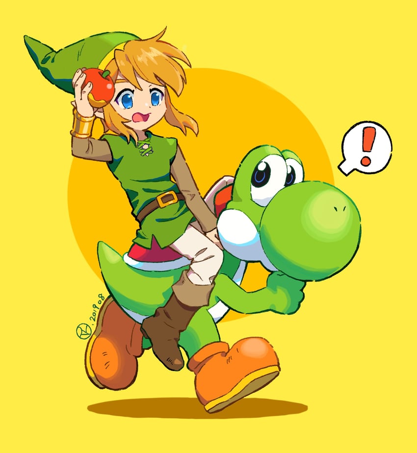link and yoshi (the legend of zelda and 1 more) drawn by rutiwa