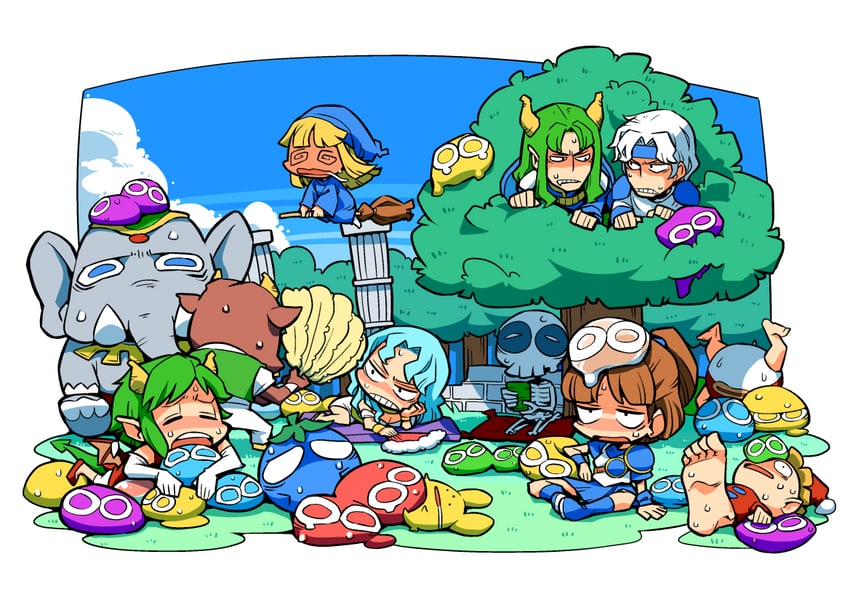 arle nadja, puyo, carbuncle, witch, schezo wegey, and 7 more (puyopuyo and 1 more) drawn by hounori