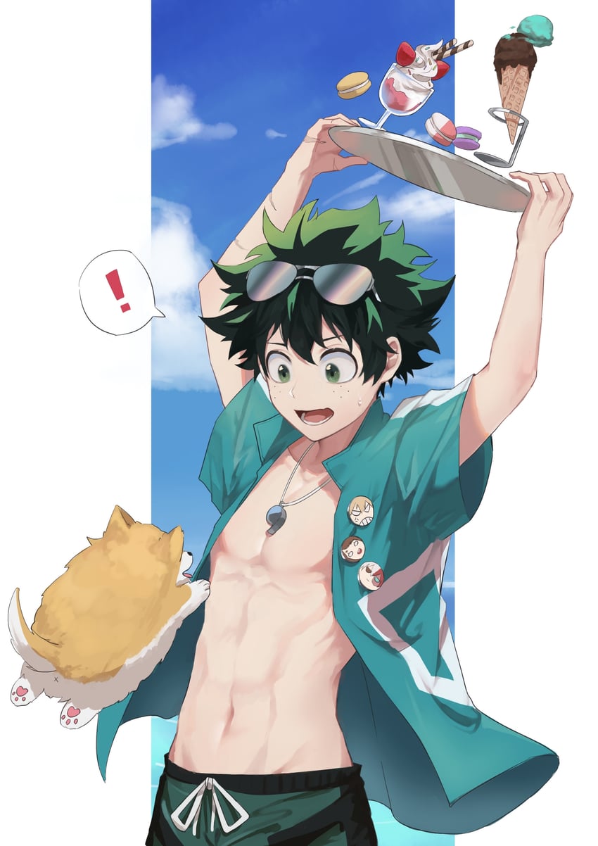 midoriya izuku, uraraka ochaco, bakugou katsuki, and todoroki shoto (boku no hero academia) drawn by amedan