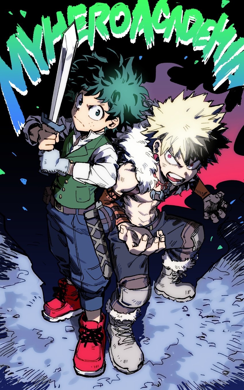 midoriya izuku and bakugou katsuki (boku no hero academia) drawn by bikkusama