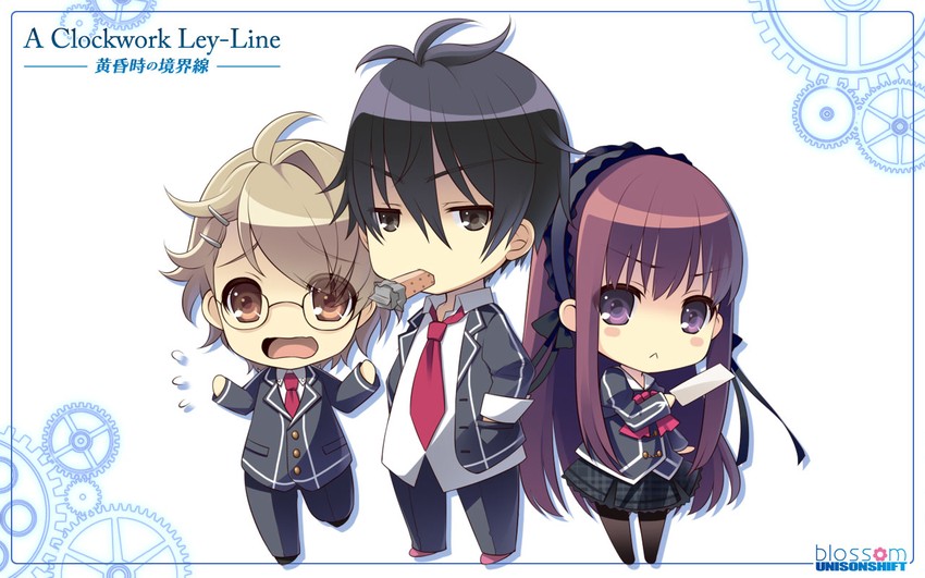 shishigatani ushio, koga michiru, and karasuma kotarou (tokeijikake no ley line)