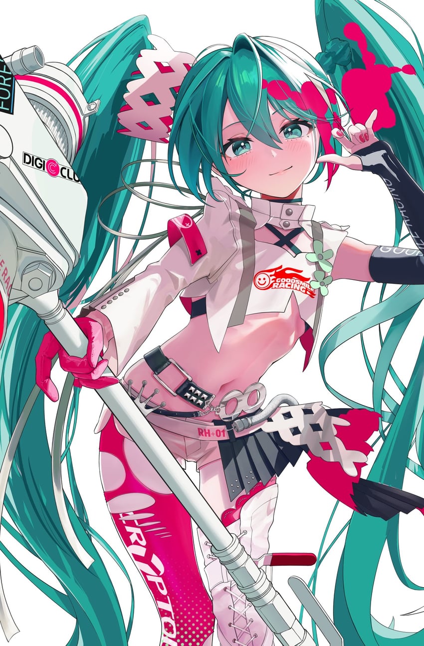 hatsune miku and racing miku (vocaloid and 1 more) drawn by hxk4_n