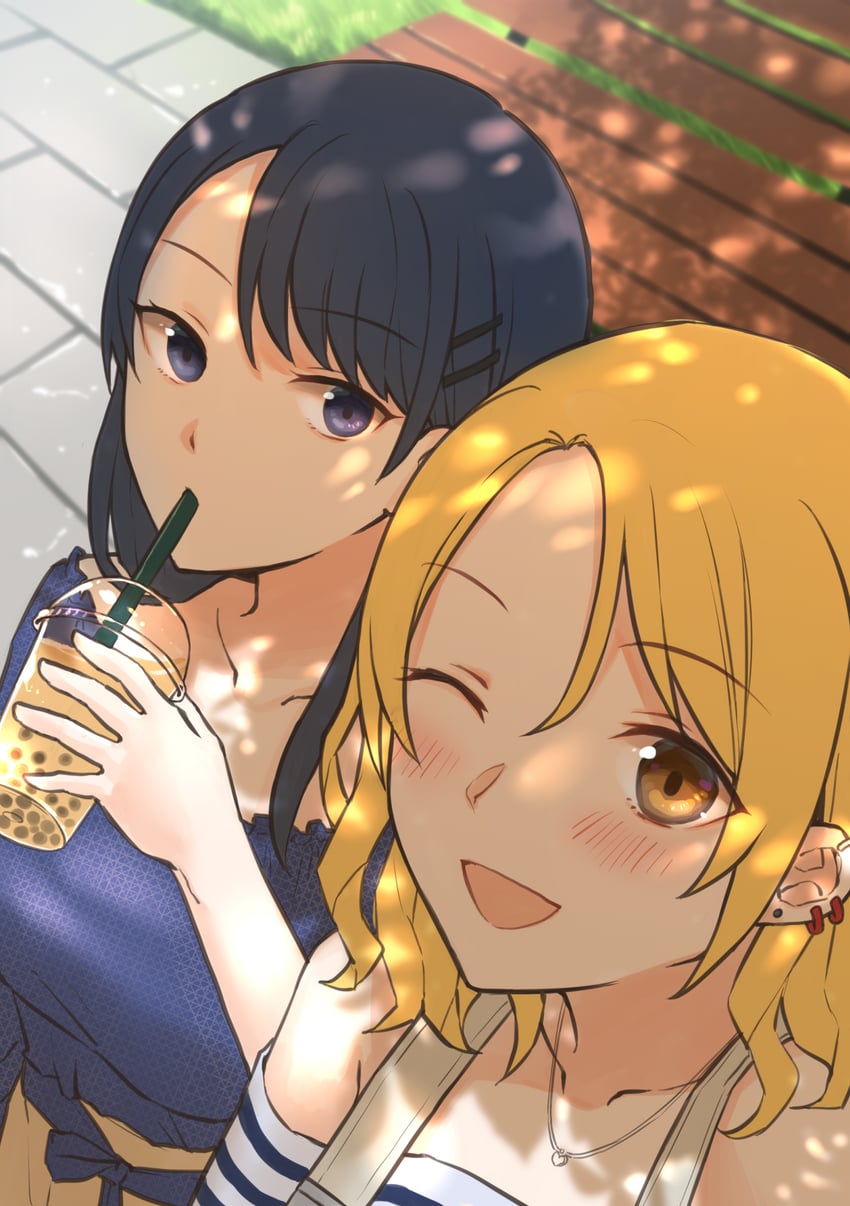 1 rt de nakawarui nonke joshi-tachi ga 1-byou kiss suru drawn by fukuroumori
