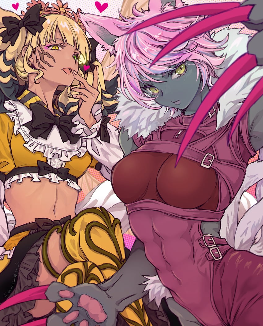 honey b. lovely, yaana, and black cat (final fantasy and 1 more) drawn by reitomo