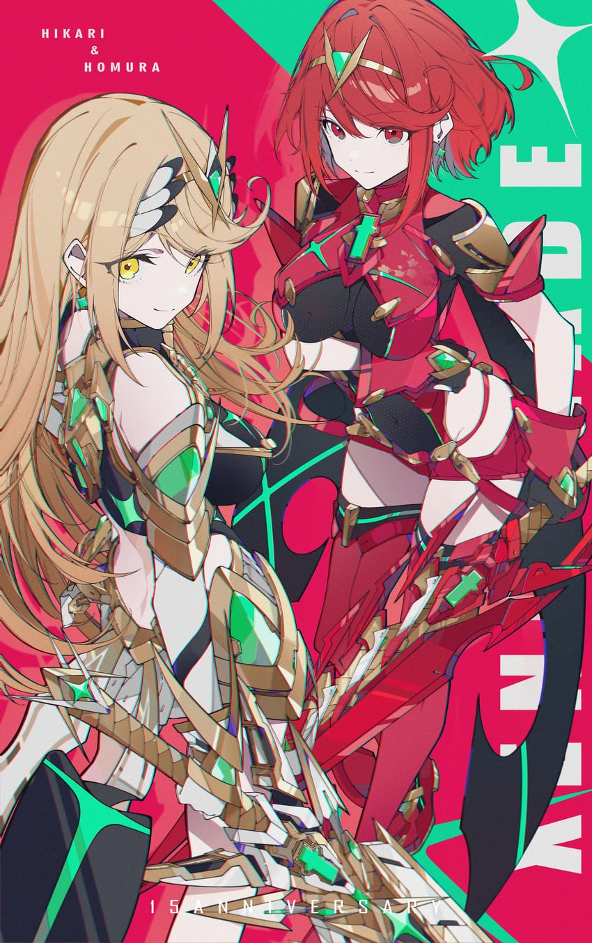 pyra and mythra (xenoblade chronicles and 1 more) drawn by gugugu_official