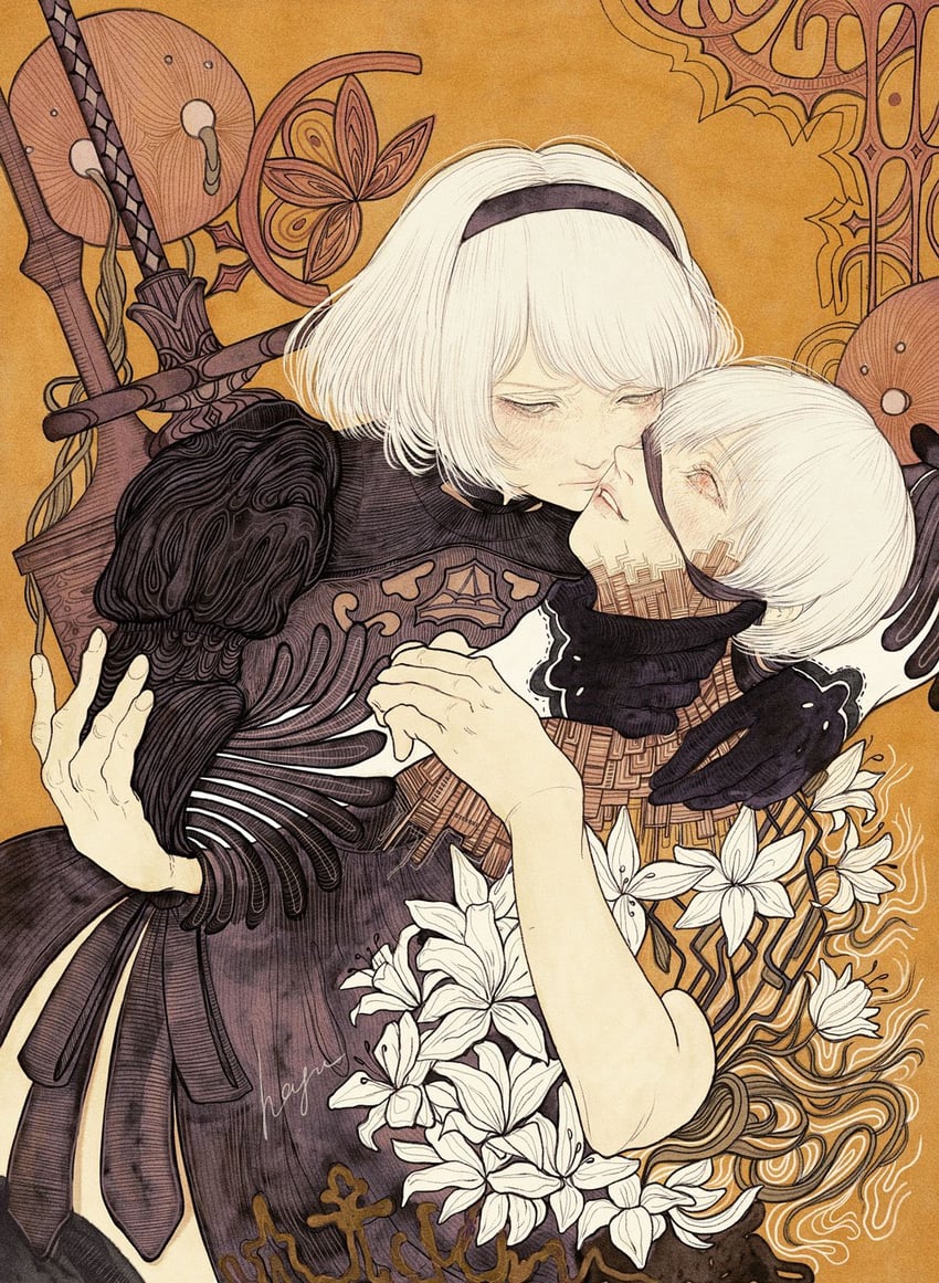 2b and 9s (nier and 1 more) drawn by hagushka