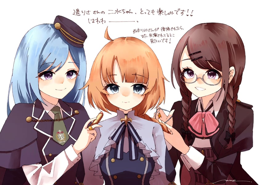futagawa fumi, matsunaga brigitta kayo, yoshii kasumiko, and haruka risa (assault lily) drawn by amahara_nue