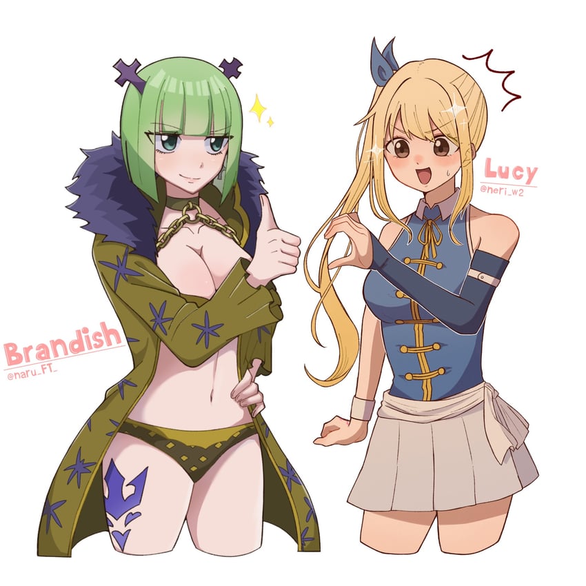 lucy heartfilia and brandish mu (fairy tail) drawn by naru_ft and neri_w2