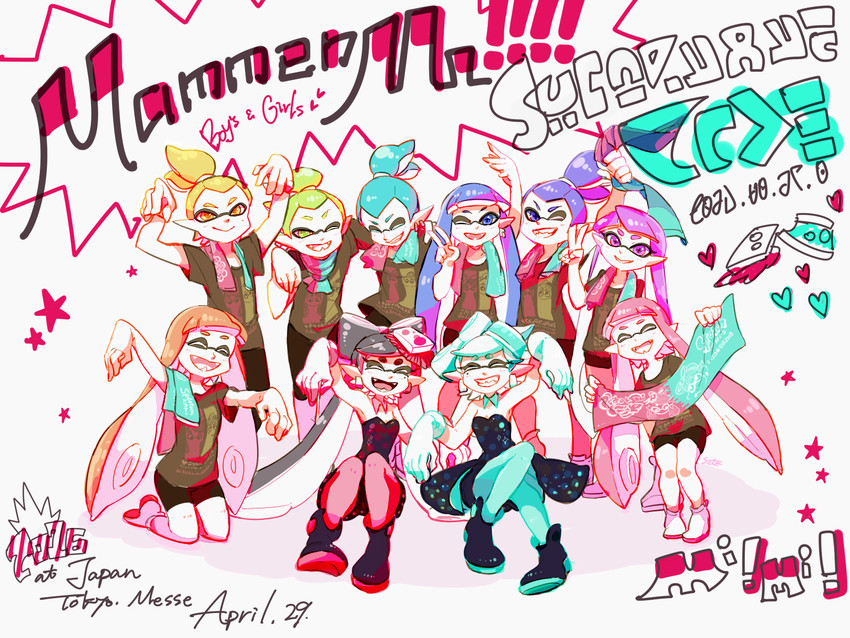 inkling player character, inkling girl, callie, marie, and inkling boy (splatoon and 1 more) drawn by seto_(asils)