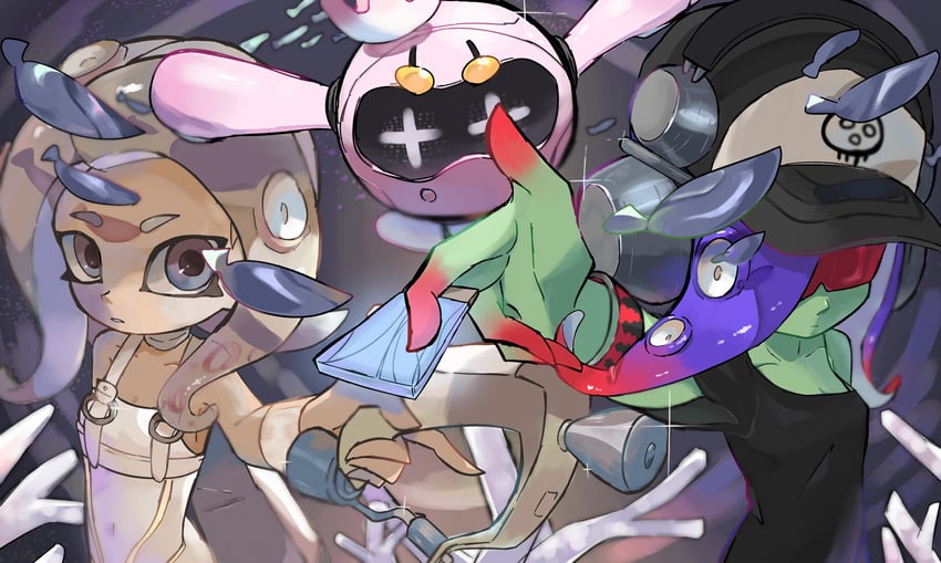 octoling player character, octoling girl, pearl, agent 8, dedf1sh, and 1 more (splatoon and 2 more) drawn by 0401_yoiyoi