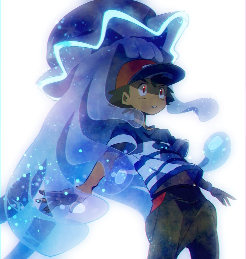 ash ketchum and nihilego (pokemon and 1 more) drawn by ameiro_pk