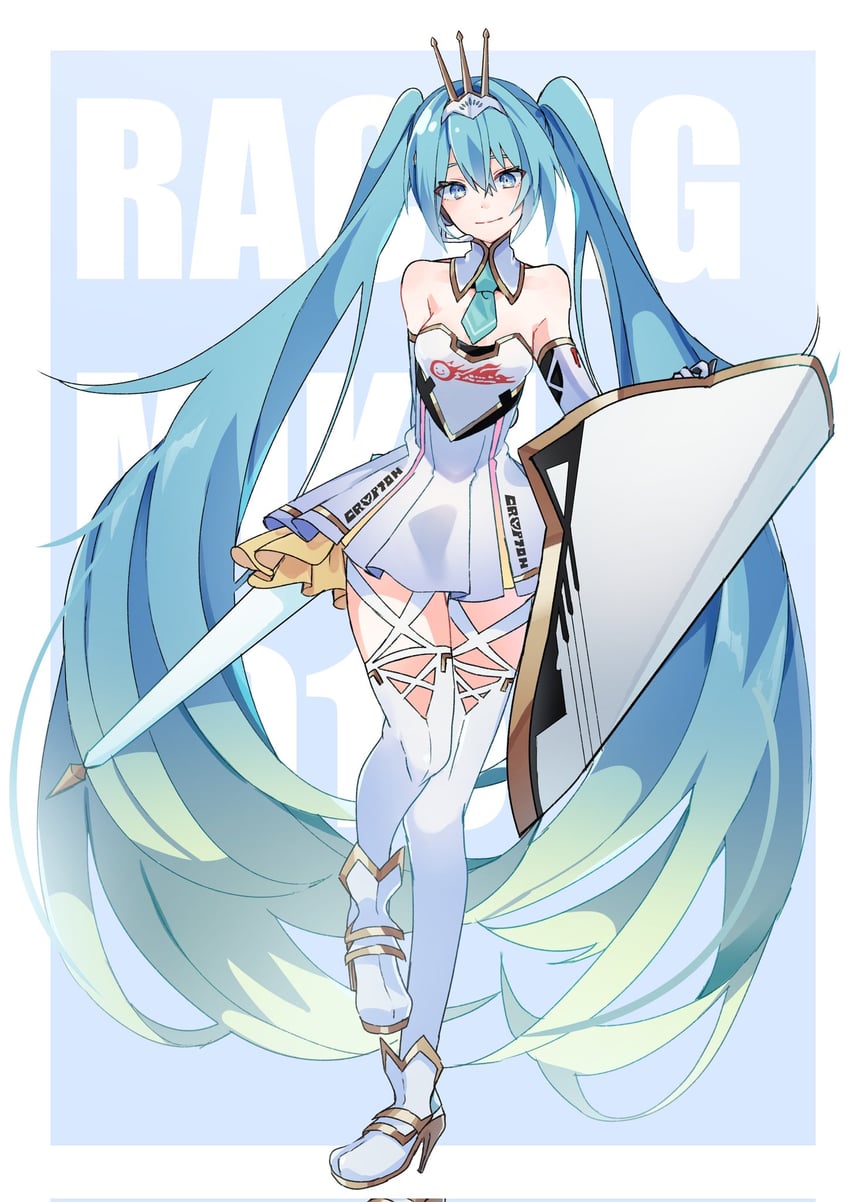 hatsune miku and racing miku (vocaloid and 1 more) drawn by kusunokimizuha