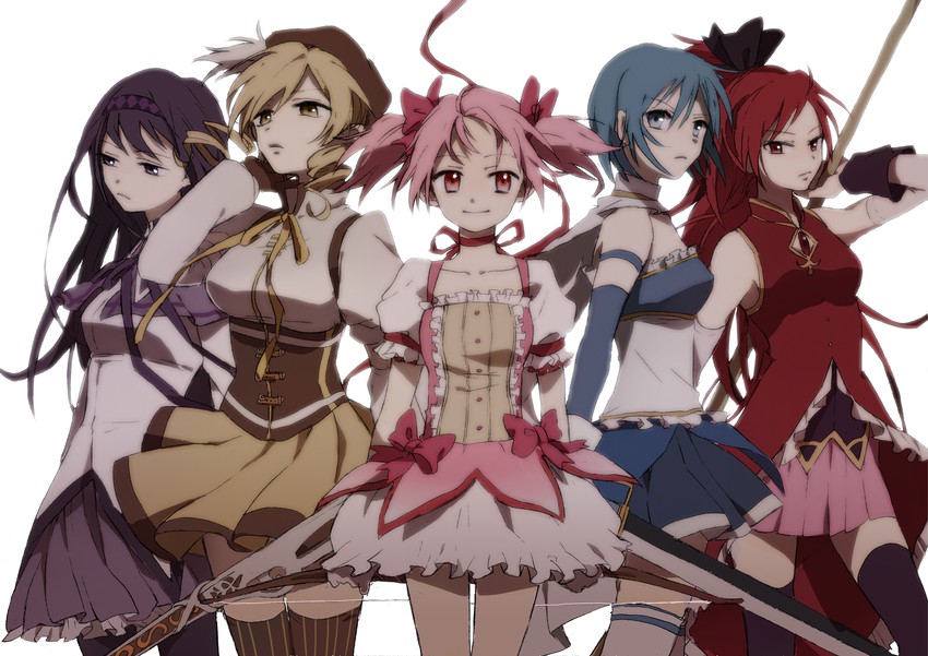 akemi homura, kaname madoka, miki sayaka, sakura kyoko, and tomoe mami (mahou shoujo madoka magica) drawn by 13hbc