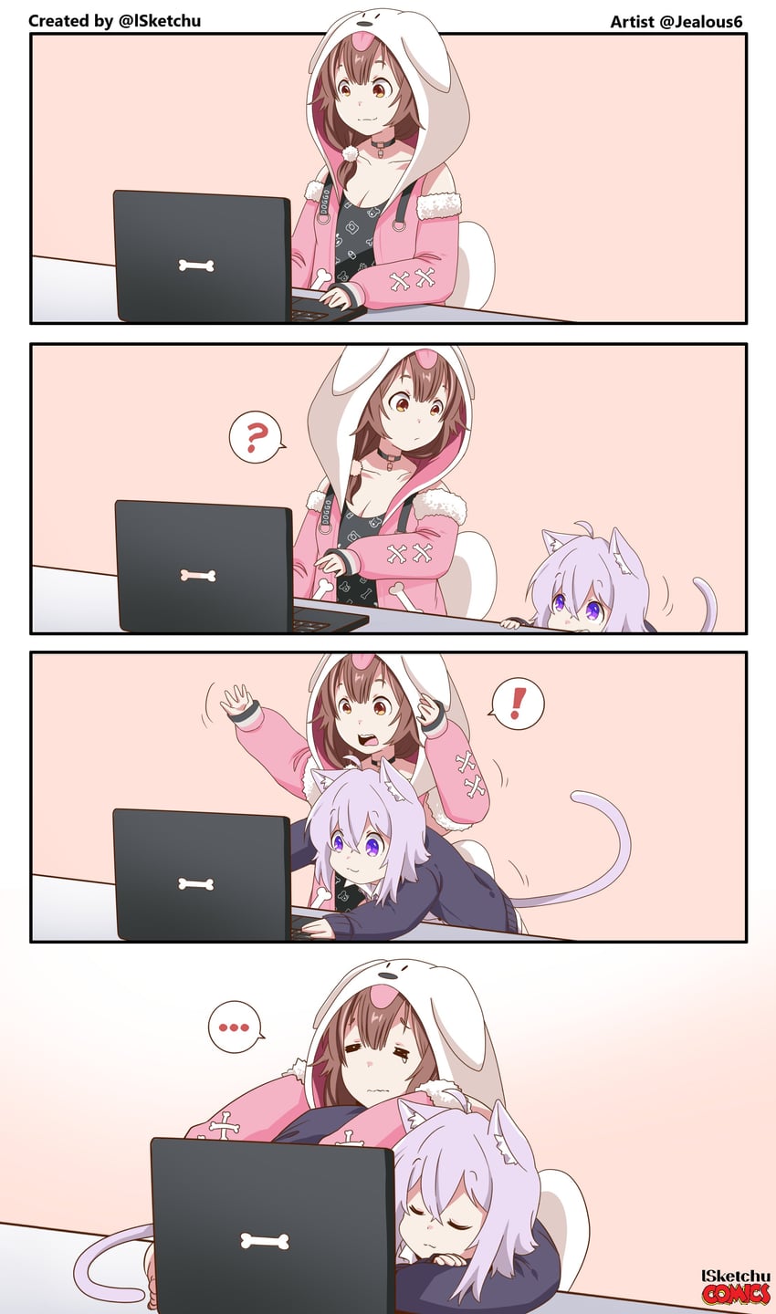 nekomata okayu and inugami korone (hololive) drawn by lsketchu