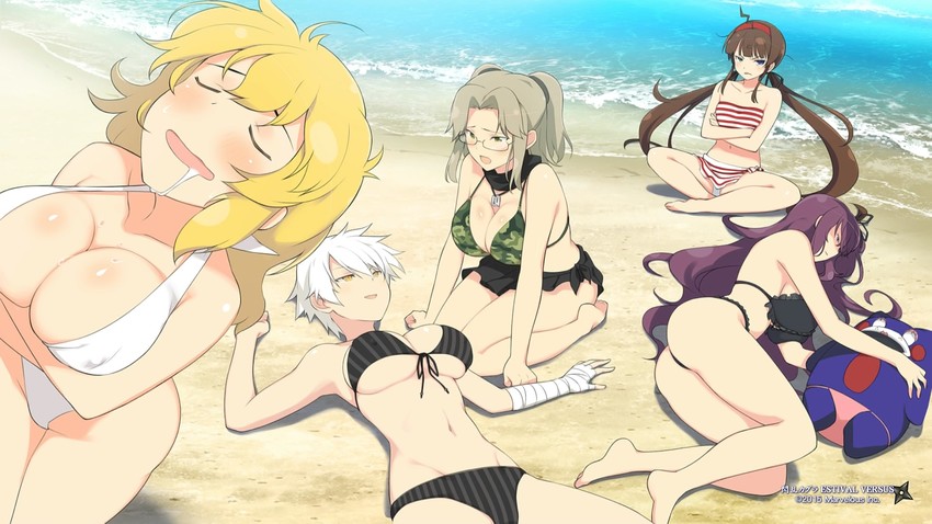 murasaki, ryouna, ryoubi, miyabi, bebe-tan, and 1 more (senran kagura and 2 more) drawn by yaegashi_nan