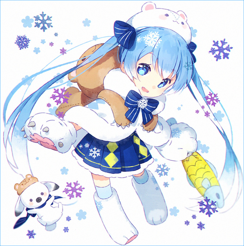 hatsune miku, yuki miku, and rabbit yukine (vocaloid) drawn by hakusai_(tiahszld)