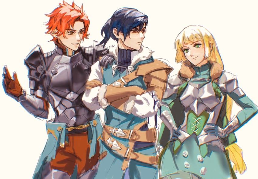 ingrid brandl galatea, sylvain jose gautier, and felix hugo fraldarius (fire emblem and 1 more) drawn by bikini_boody