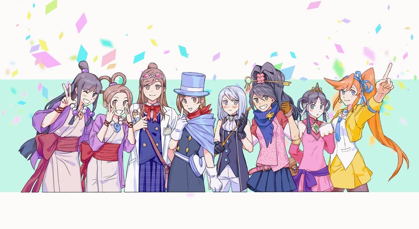 maya fey, franziska von karma, trucy wright, athena cykes, ema skye, and 3 more (ace attorney and 5 more) drawn by godzillapigeon1