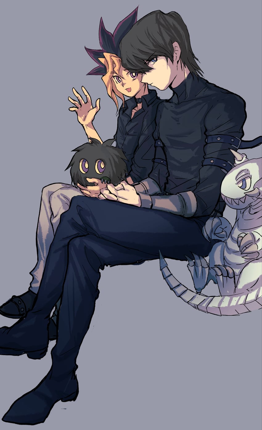 muto yugi, kaiba seto, kuriboh, blue-eyes white dragon, and blue-eyes toon dragon (yu-gi-oh! and 1 more) drawn by spot_dian