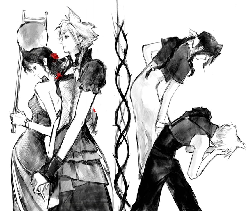 cloud strife and aerith gainsborough (final fantasy and 2 more) drawn by cloud_virtu