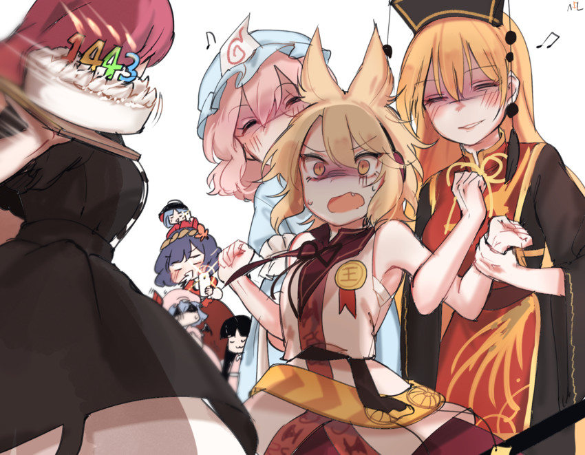 remilia scarlet, saigyouji yuyuko, houraisan kaguya, hijiri byakuren, yasaka kanako, and 4 more (touhou) drawn by shan