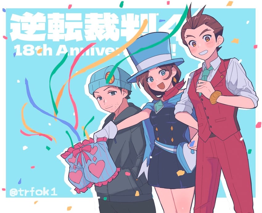 phoenix wright, apollo justice, and trucy wright (ace attorney and 1 more) drawn by nanase_(trfok1)