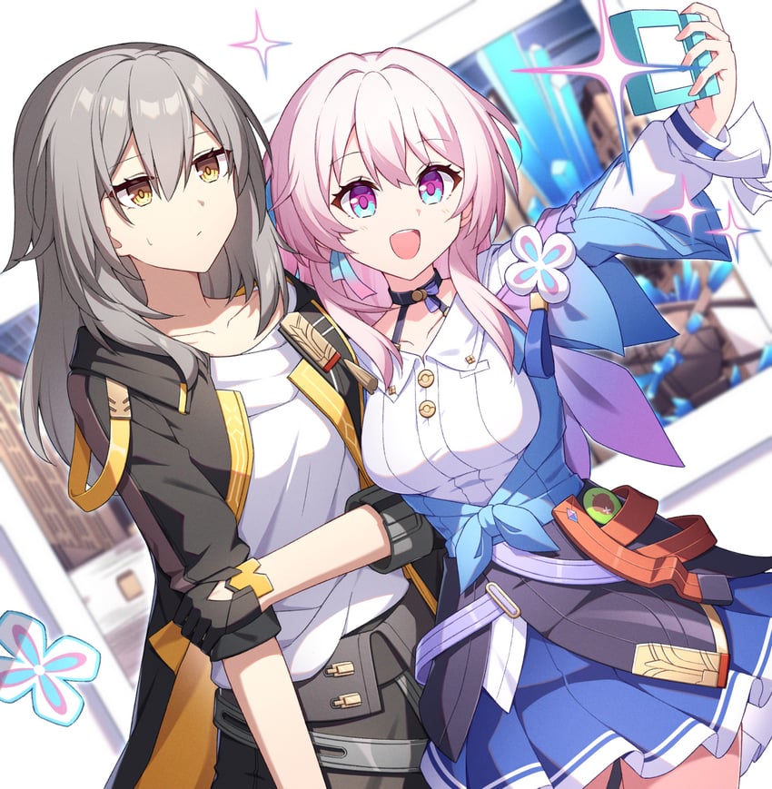 trailblazer, march 7th, and stelle (honkai and 1 more) drawn by tkeg