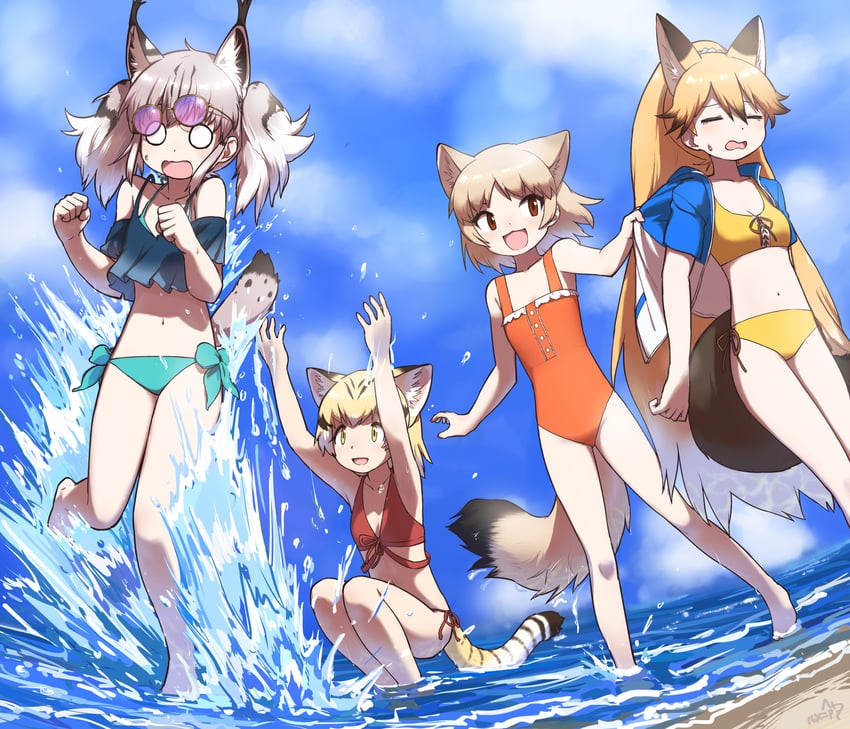 ezo red fox, sand cat, eurasian lynx, and pale fox (kemono friends) drawn by rumenia_(ao2is)