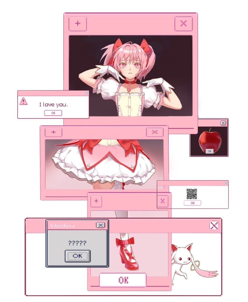 kaname madoka and kyubey (mahou shoujo madoka magica) drawn by viktan