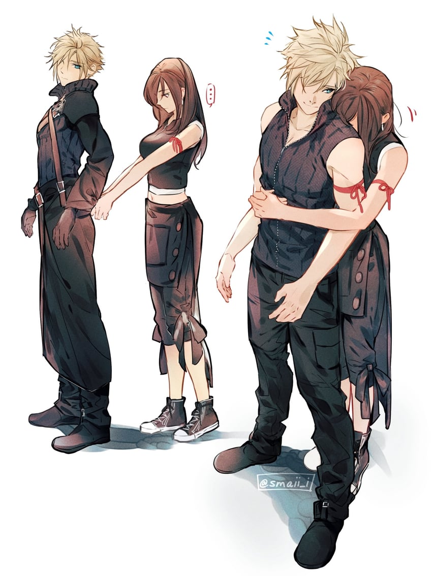tifa lockhart and cloud strife (final fantasy and 2 more) drawn by maiii_(smaii_i)