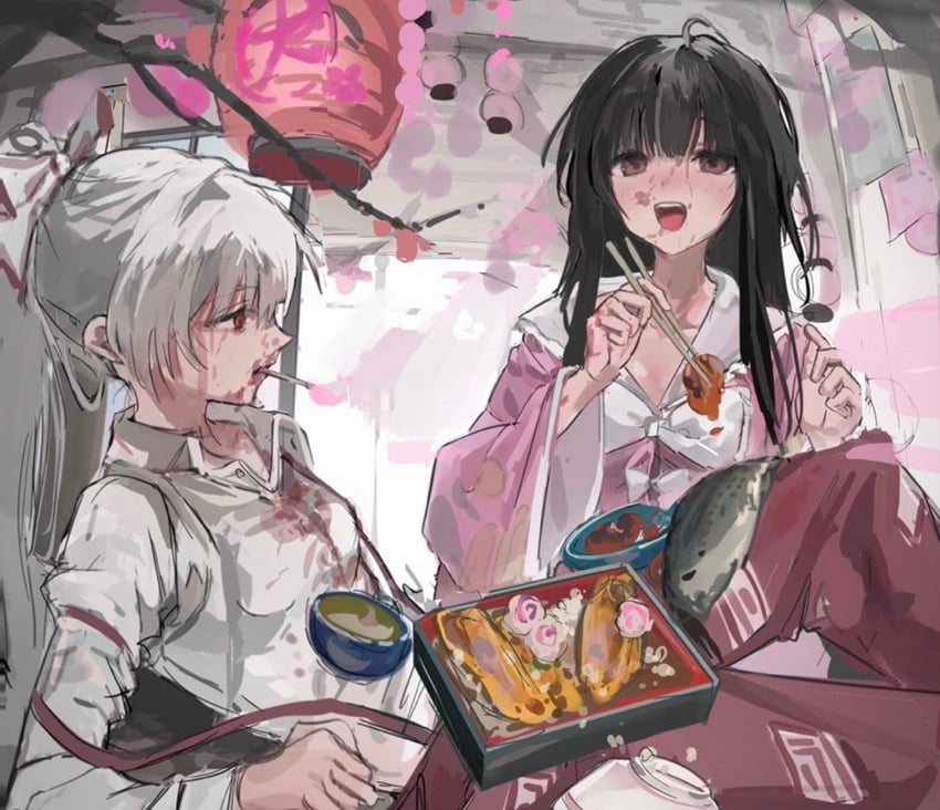 fujiwara no mokou and houraisan kaguya (touhou) drawn by sesmkun