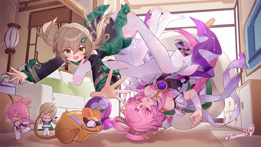 fu xuan and qingque (honkai and 1 more) drawn by tsubasa_tsubasa