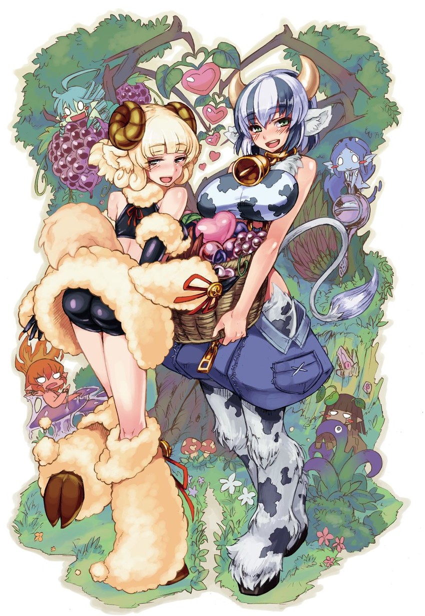 holstaur, weresheep, gnome, ignis, sylph, and 1 more (monster girl encyclopedia) drawn by kenkou_cross