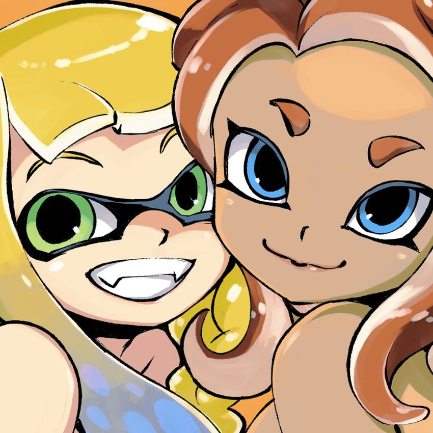 inkling player character, inkling girl, octoling player character, and octoling girl (splatoon) drawn by muramasa_mikado