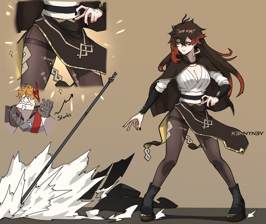 zhongli and tartaglia (genshin impact and 1 more) drawn by k3nnyn3v
