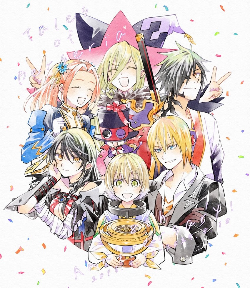 velvet crowe, magilou, eizen, rokurou rangetsu, laphicet, and 2 more (tales of and 1 more) drawn by enoki_kino