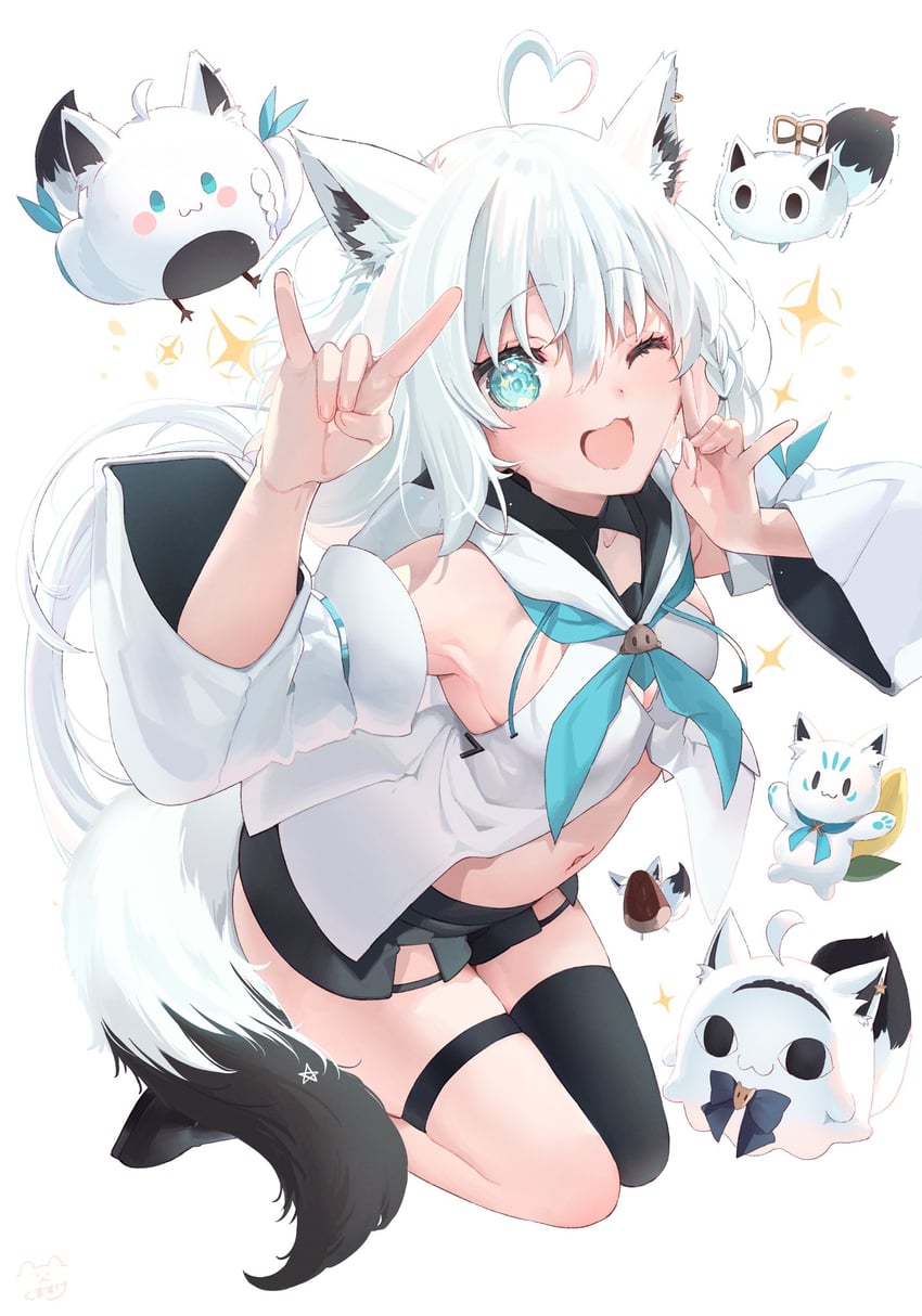 shirakami fubuki, sukonbu, miteiru, oruyanke, nejima kitsune, and 1 more (hololive) drawn by kumakanisuke