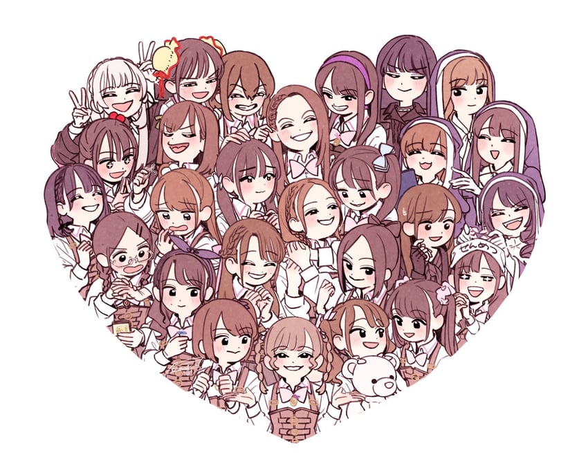 fukuyama jeanne sachie, kuroki francisca yuria, kishimoto maria mirai, kishimoto lucia raimu, amamiya sophia seren, and 22 more (assault lily) drawn by komuzuka