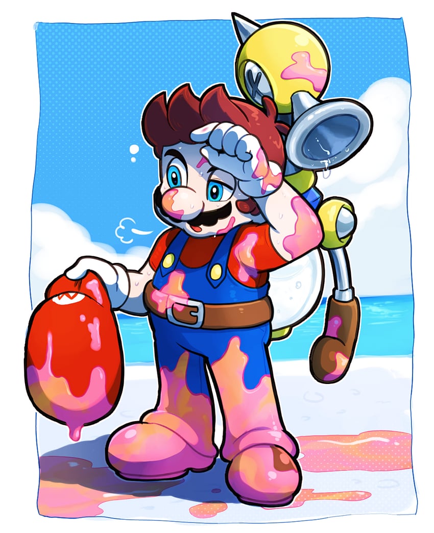 mario and f.l.u.d.d. (mario and 1 more) drawn by hoshi_(star-name2000)