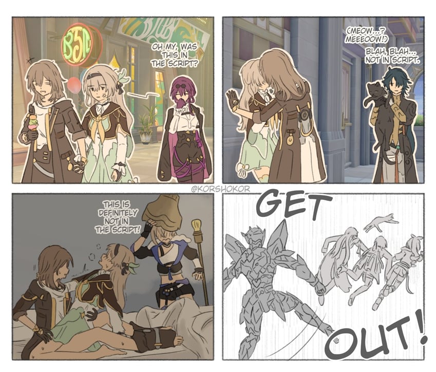 trailblazer, firefly, stelle, kafka, blade, and 1 more (honkai and 1 more) drawn by korshokor