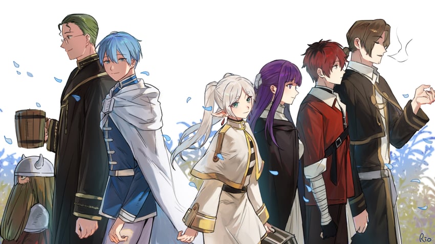 frieren, fern, stark, himmel, eisen, and 2 more (sousou no frieren) drawn by rional