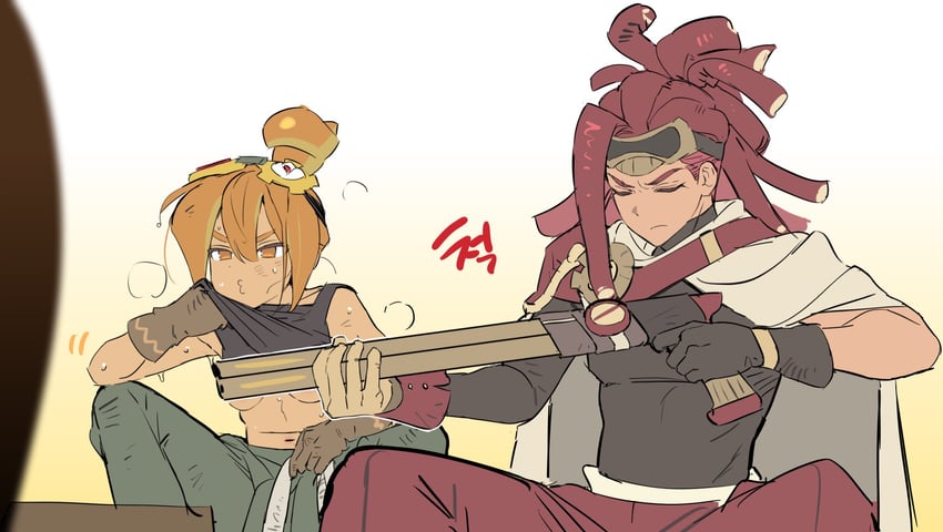 croissant cookie and string gummy cookie (cookie run and 1 more) drawn by ohta_guk_hip