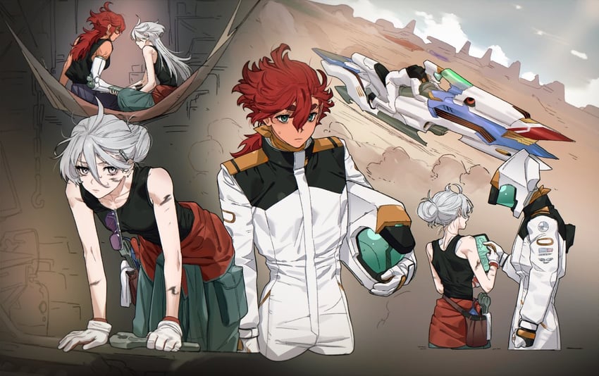suletta mercury and miorine rembran (gundam and 1 more) drawn by baesong