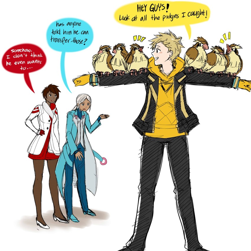 pidgey, spark, candela, and blanche (pokemon and 1 more) drawn by pinkiecandies