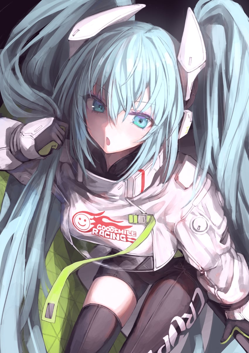hatsune miku and racing miku (vocaloid and 1 more) drawn by osobachan
