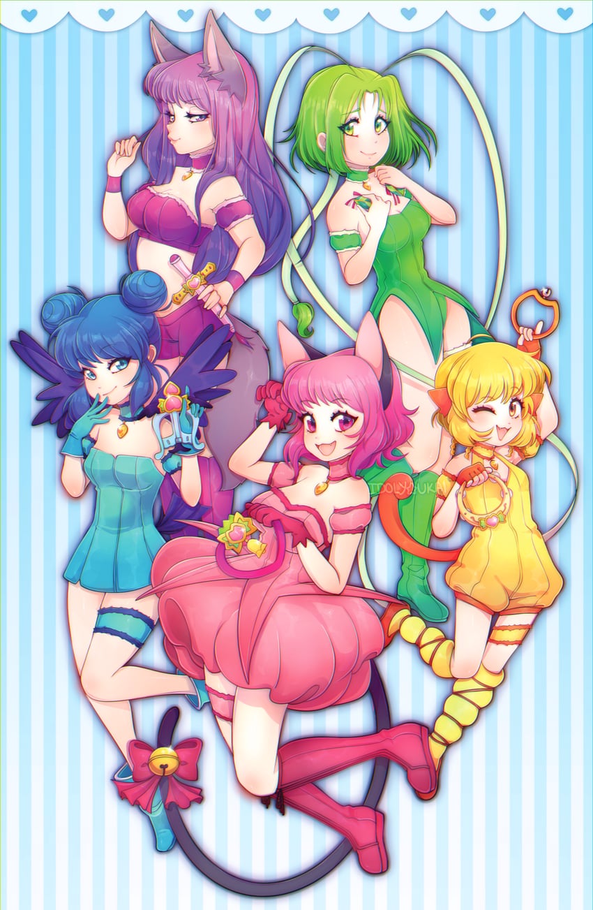 momomiya ichigo, mew ichigo, aizawa mint, fujiwara zakuro, midorikawa lettuce, and 5 more (tokyo mew mew) drawn by sami_(pirateyoukai)